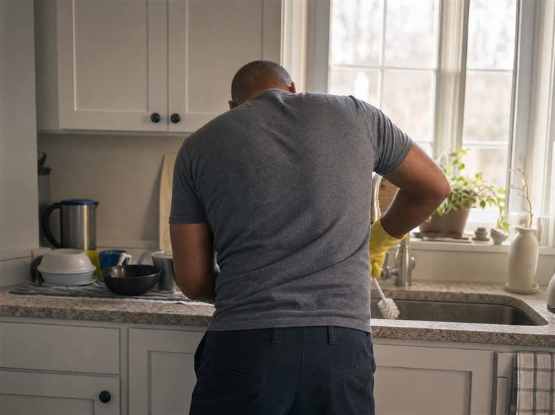 A cleaner scrubbing a kitchen sink